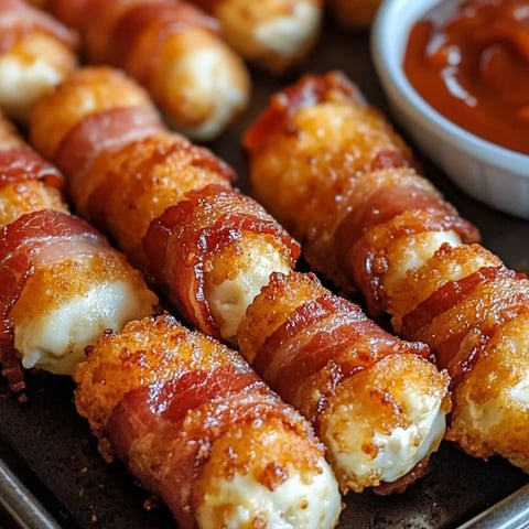 A tray of bacon wrapped cheese sticks.