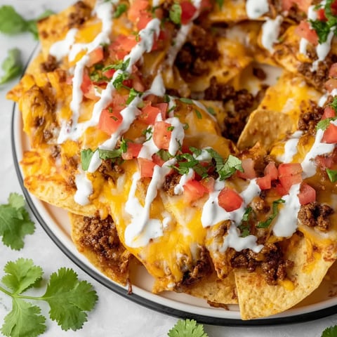 A plate of nachos with white cheese and tomatoes.