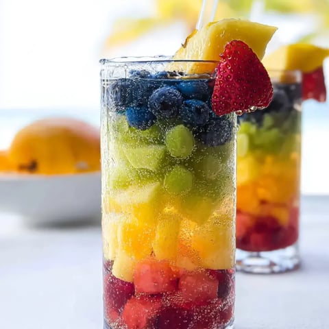 A cup full of juice packed with blueberries and fresh strawberries.