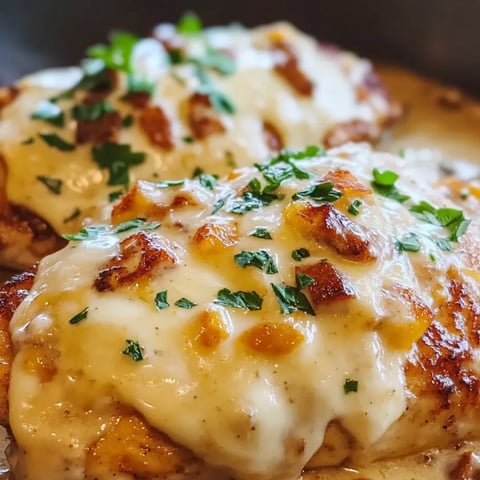 Chicken smothered in cheese and herbs.