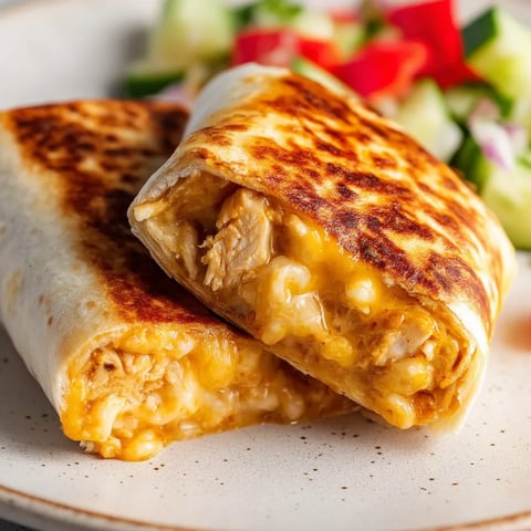 One of the wraps on a plate with some salad on the side.