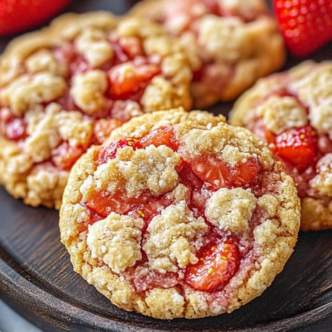 A thick cookie with juicy strawberries on top.