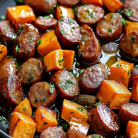 A plate loaded with carrots and sausage chunks.