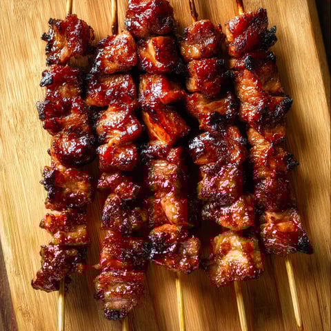 Grilled meat on a wooden board.