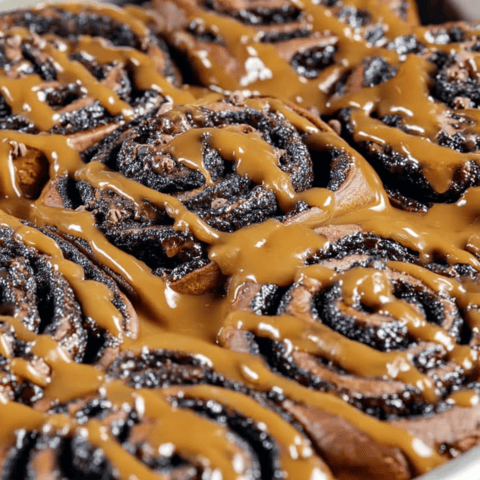 A pan packed with gooey cinnamon rolls.