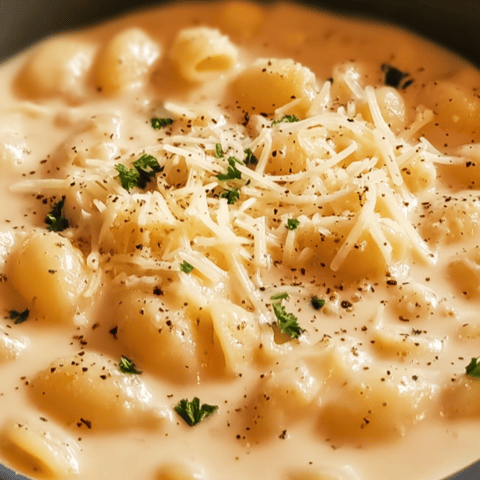 Mac and cheese piled in a bowl.