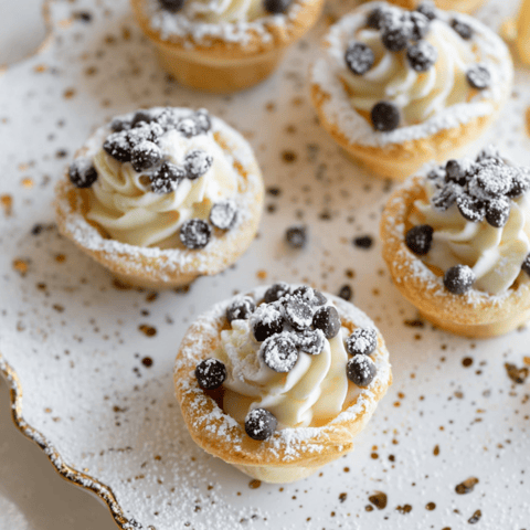 Cupcakes on a plate topped with chocolate chips.
