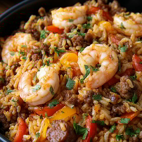 Shrimp and rice served in a bowl.