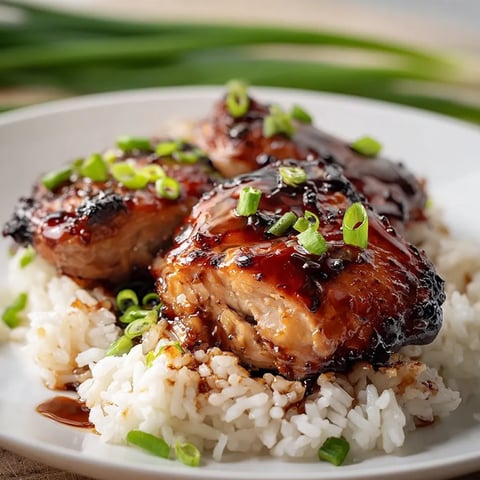 Rice topped with saucy meat on a plate.