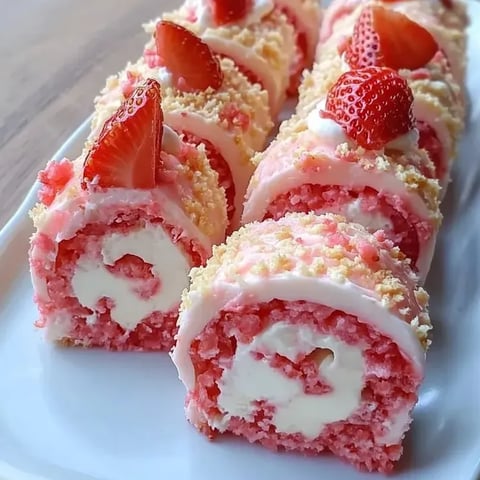 There’s a plate with a slice of cake and juicy strawberries on top.