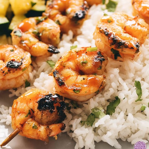 Shrimp and rice on a plate.