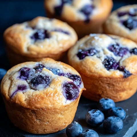 Muffins topped with fresh blueberries on a plate.