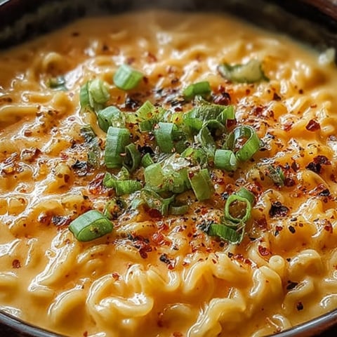 Soup bowl topped with green onions and red pepper flakes.