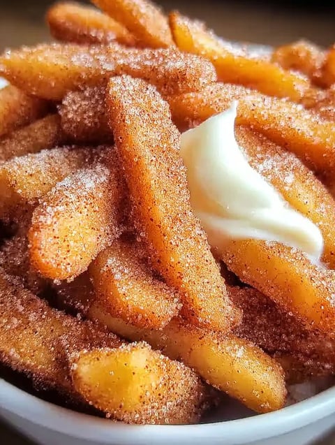 A bowl of cinnamon sugar apple fries.