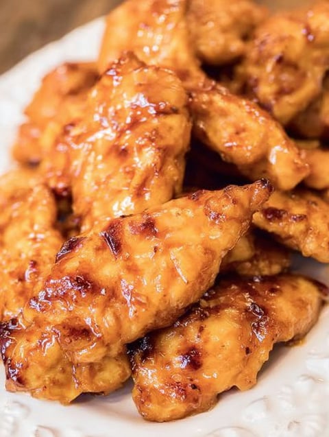 Brown sugar pineapple chicken on a plate.