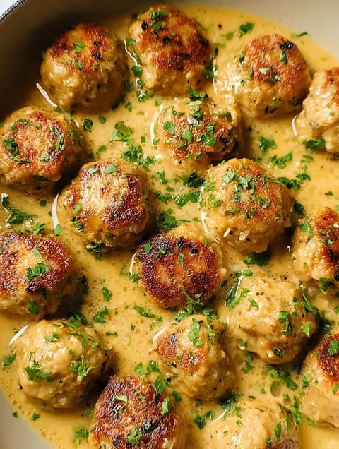 Meatballs in a creamy sauce.