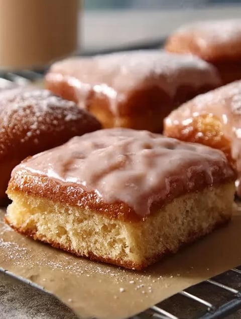 Maple donut bars on a tray.
