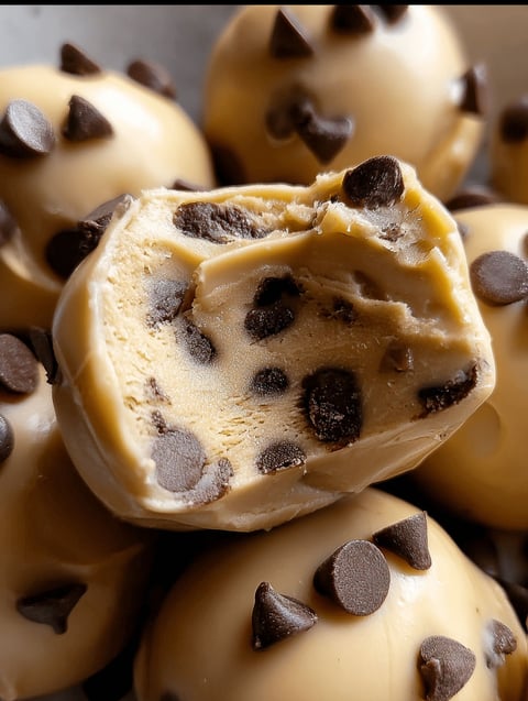 A close up of a frozen Greek yogurt peanut butter bite.