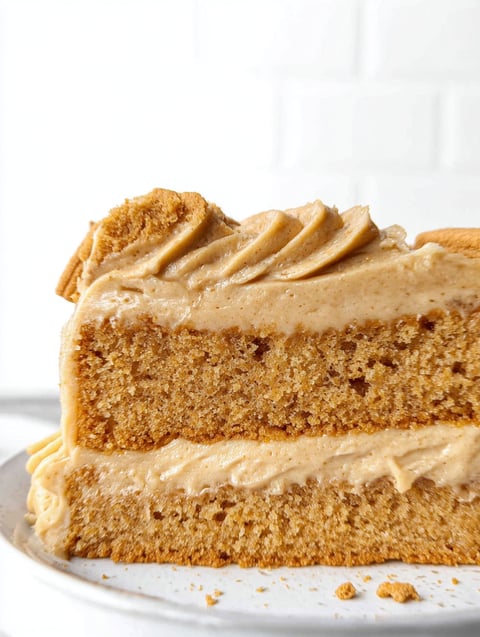 A slice of Biscoff cake.
