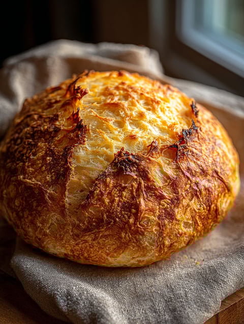 A loaf of bread with a burnt crust.