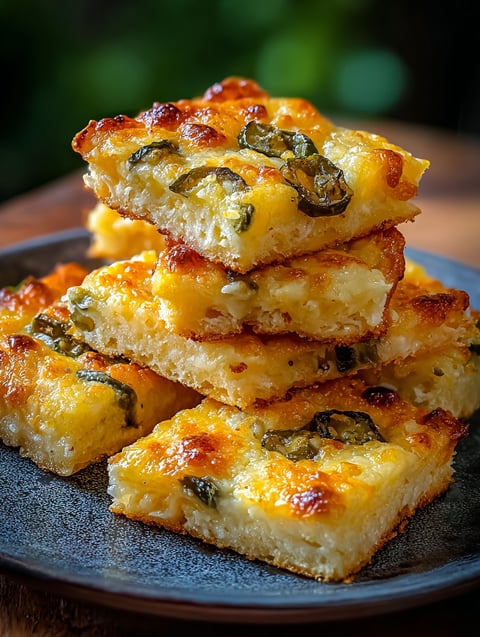 Plate stacked with jalapeño cheese bites