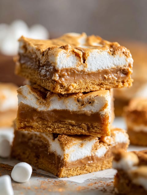 Stacked peanut fluff bars