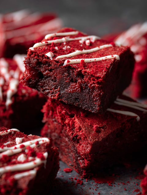 White iced red velvet brownies.