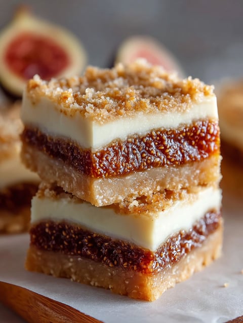 Three pieces of yummy fig and cream cheese bars.