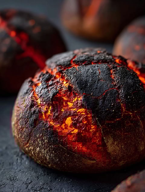 Bread loaf with flames coming out
