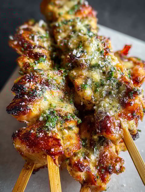 Chicken Parmesan Skewers on sticks.