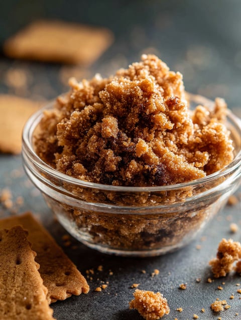 A bowl of crumbled graham crackers.