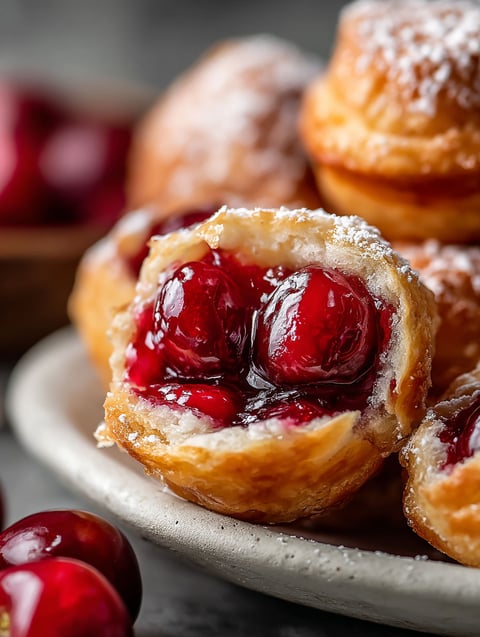 Cherry pie bites dusted with powdered sugar
