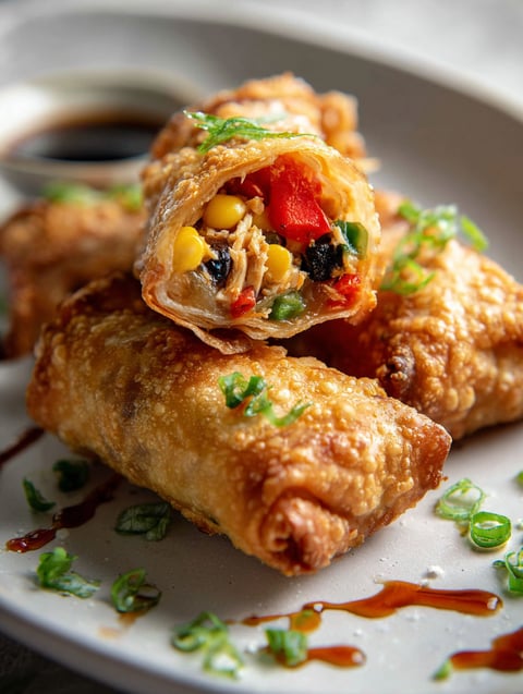 Plate with Southwest Chicken Egg Rolls