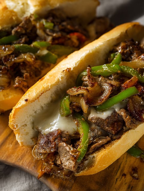 Philly cheesesteak with peppers and onions