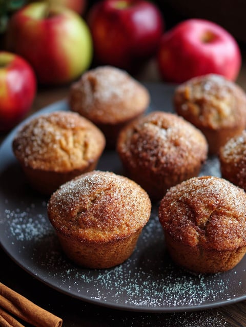 Plate holding small gluten free vegan apple muffins.