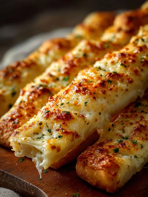 Cheesy breadsticks on a plate.